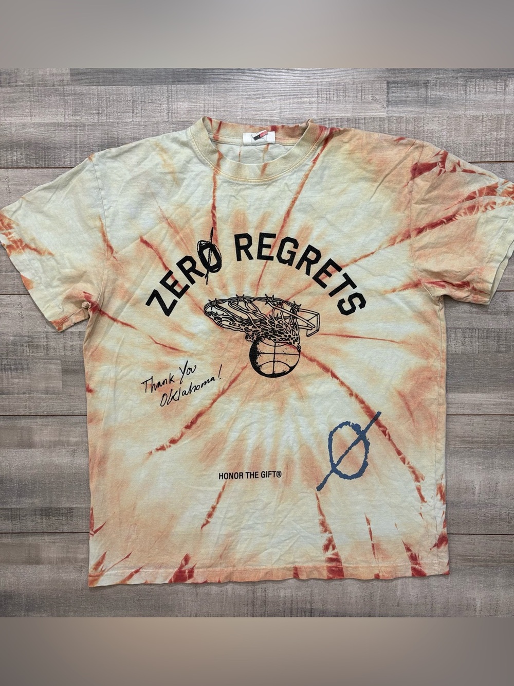 Honor The Gift Russell Westbrook Zero Regrets Tie-Dye OKC Thunder T-Shirt Large